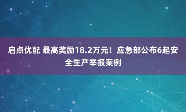 启点优配 最高奖励18.2万元！应急部公布6起安全生产举报案例
